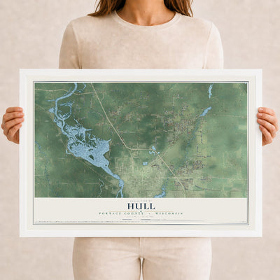 Map of Hull, Portage County, Wisconsin, 12 x 18 inch print in a white wood frame