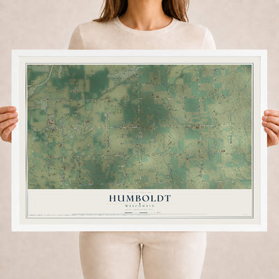 Map of Humboldt, Wisconsin, 18 x 24 inch print in a white wood frame
