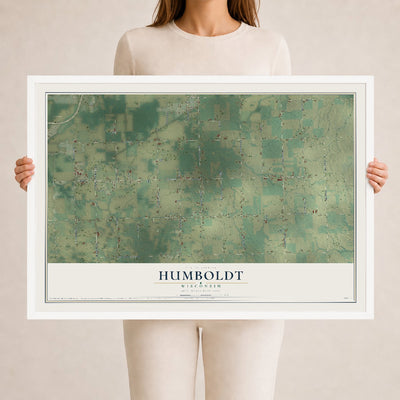 Map of Humboldt, Wisconsin, 24 x 36 inch print in a white wood frame