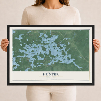 Map of Hunter, Wisconsin, 12 x 18 inch print in a black wood frame
