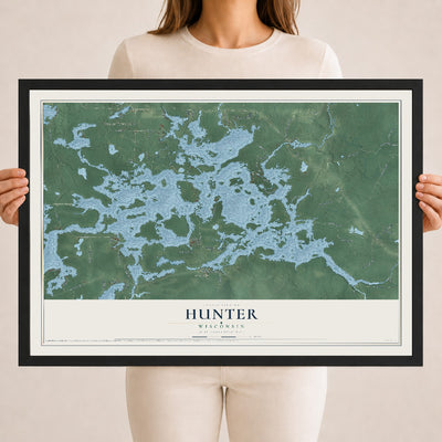 Map of Hunter, Wisconsin, 18 x 24 inch print in a black wood frame