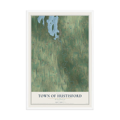Map of the Town of Hustisford, Wisconsin, 12 x 18 inch print in a white wood frame