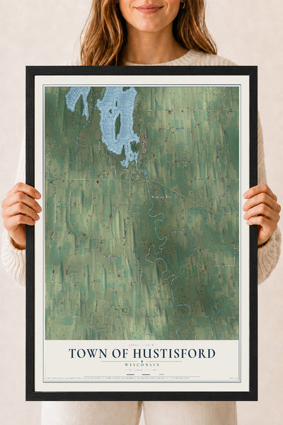 Map of the Town of Hustisford, Wisconsin, 18 x 24 inch print in a black wood frame