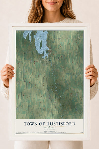 Map of the Town of Hustisford, Wisconsin, 18 x 24 inch print in a white wood frame