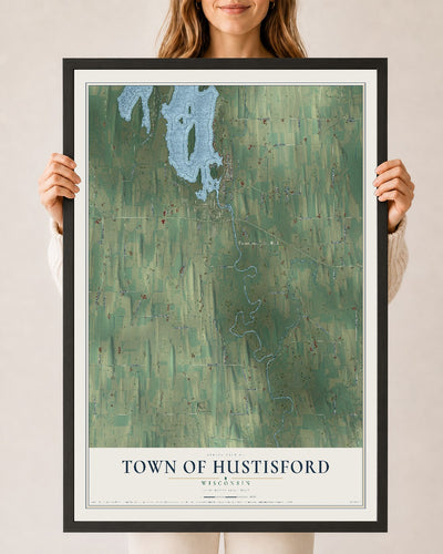 Map of the Town of Hustisford, Wisconsin, 24 x 36 inch print in a black wood frame