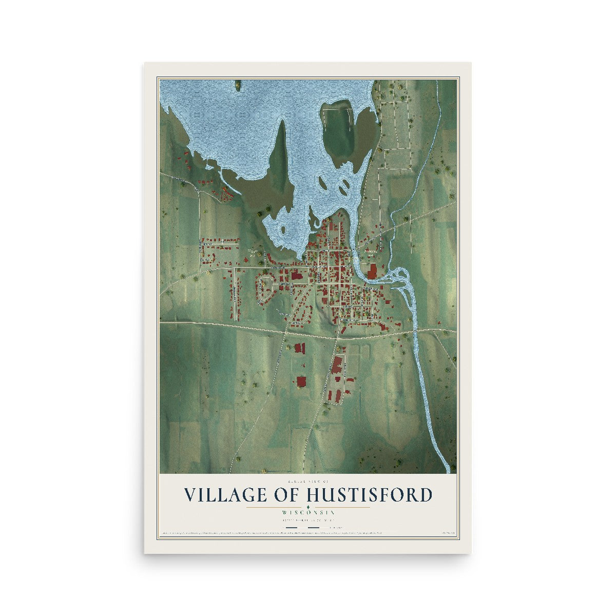 Map of Hustisford, Wisconsin, 12 x 18 inch unframed archival matte print