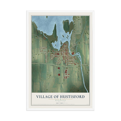 Map of Hustisford, Wisconsin, 12 x 18 inch print in a white wood frame