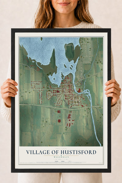 Map of Hustisford, Wisconsin, 18 x 24 inch print in a black wood frame