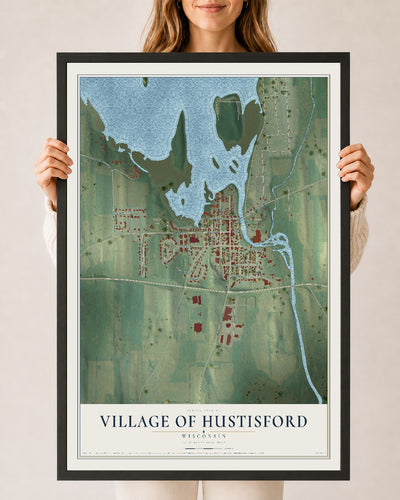 Map of Hustisford, Wisconsin, 24 x 36 inch print in a black wood frame