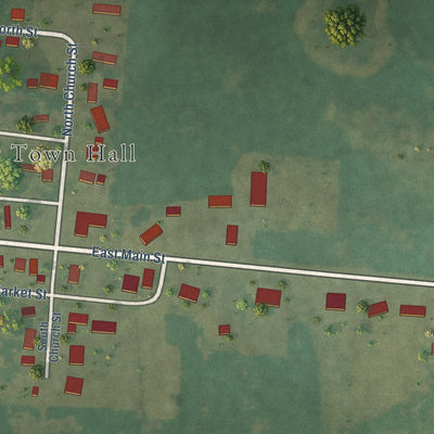 Second close-up of the map of Hustler, Wisconsin print showing more streets and buildings