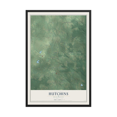 Map of Hutchins, Wisconsin, 12 x 18 inch print in a black wood frame