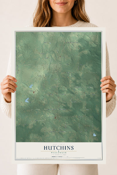 Map of Hutchins, Wisconsin, 18 x 24 inch unframed archival matte print