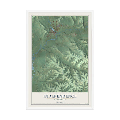 Map of Independence, Wisconsin, 12 x 18 inch print in a white wood frame