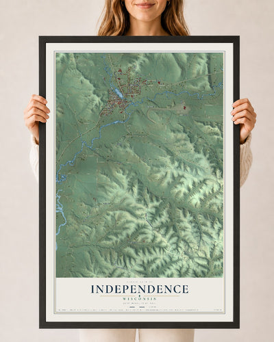 Map of Independence, Wisconsin, 24 x 36 inch print in a black wood frame