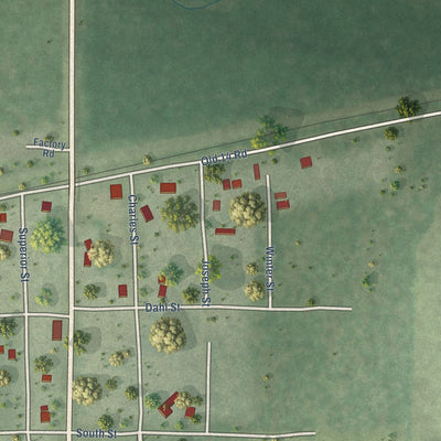 Close-up of the map of Ingram, Wisconsin print showing street and building detail