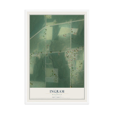 Map of Ingram, Wisconsin, 12 x 18 inch print in a white wood frame