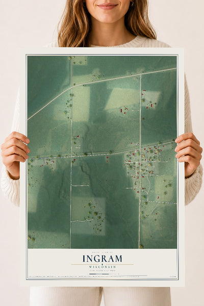 Map of Ingram, Wisconsin, 18 x 24 inch unframed archival matte print