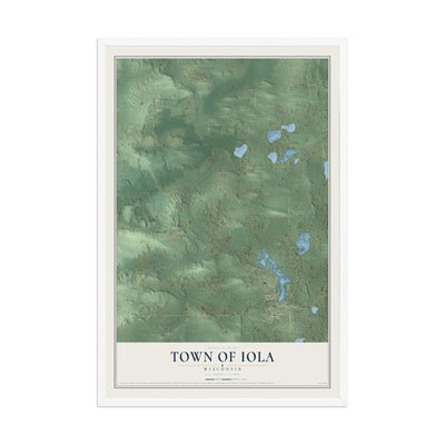 Map of the Town of Iola, Wisconsin, 12 x 18 inch print in a white wood frame
