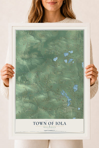 Map of the Town of Iola, Wisconsin, 18 x 24 inch print in a white wood frame
