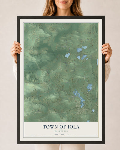Map of the Town of Iola, Wisconsin, 24 x 36 inch print in a black wood frame