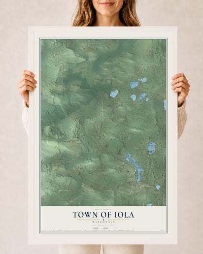 Map of the Town of Iola, Wisconsin, 24 x 36 inch print in a white wood frame