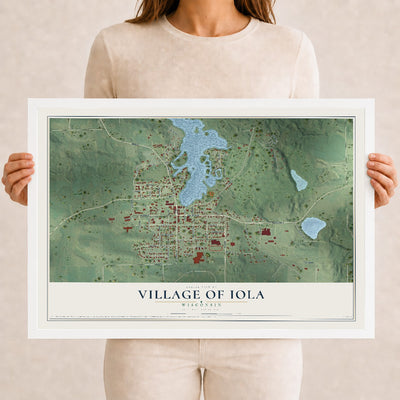 Map of Iola, Wisconsin, 12 x 18 inch print in a white wood frame