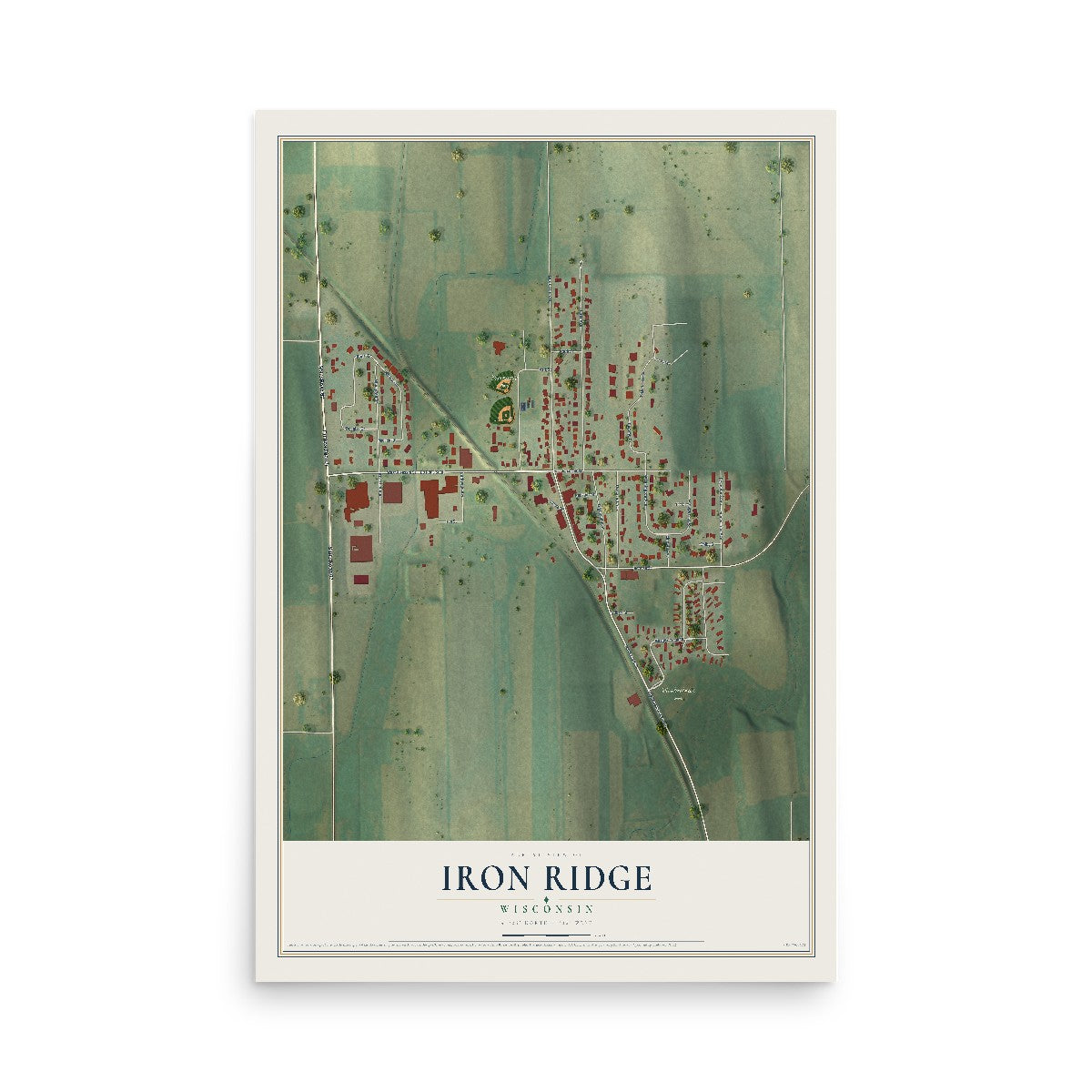 Map of Iron Ridge, Wisconsin, 12 x 18 inch unframed archival matte print
