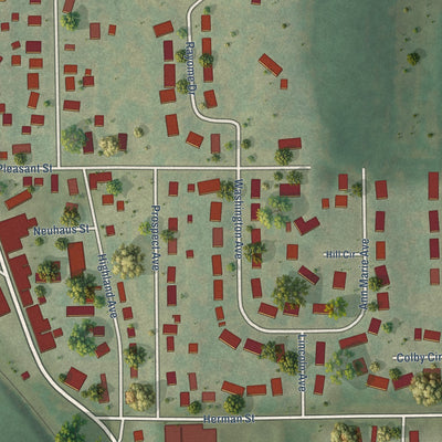 Close-up of the map of Iron Ridge, Wisconsin print showing street and building detail