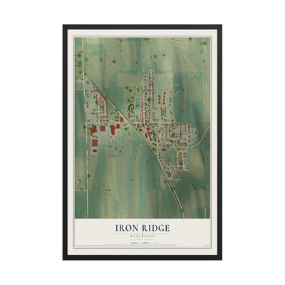 Map of Iron Ridge, Wisconsin, 12 x 18 inch print in a black wood frame