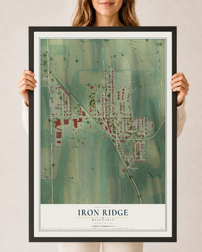 Map of Iron Ridge, Wisconsin, 24 x 36 inch print in a black wood frame