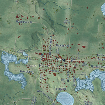 Second close-up of the map of Iron River, Wisconsin print showing more streets and buildings