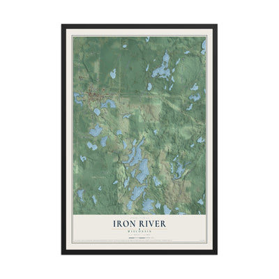 Map of Iron River, Wisconsin, 12 x 18 inch print in a black wood frame