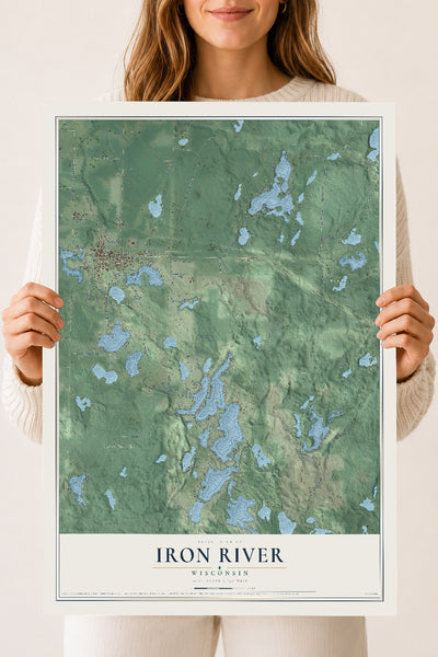 Map of Iron River, Wisconsin, 18 x 24 inch unframed archival matte print