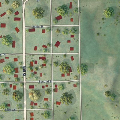 Close-up of the map of Ironton, Wisconsin print showing street and building detail