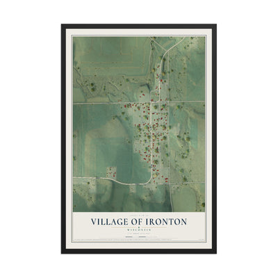 Map of Ironton, Wisconsin, 12 x 18 inch print in a black wood frame