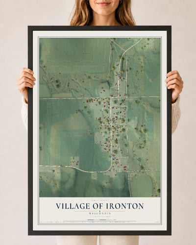 Map of Ironton, Wisconsin, 24 x 36 inch print in a black wood frame