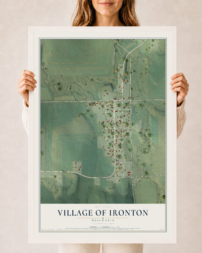 Map of Ironton, Wisconsin, 24 x 36 inch print in a white wood frame