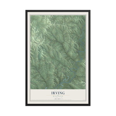 Map of Irving, Wisconsin, 12 x 18 inch print in a black wood frame