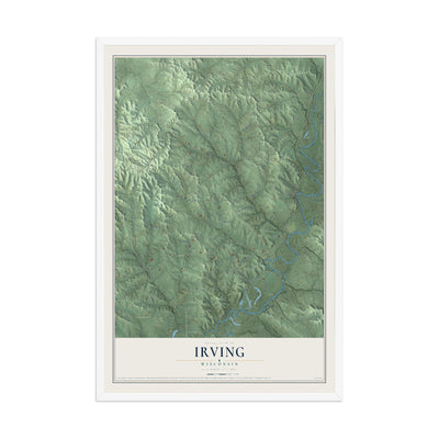 Map of Irving, Wisconsin, 12 x 18 inch print in a white wood frame