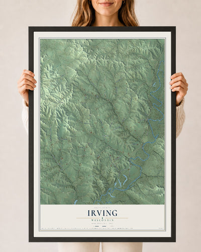 Map of Irving, Wisconsin, 24 x 36 inch print in a black wood frame
