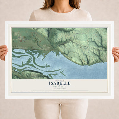 Map of Isabelle, Wisconsin, 18 x 24 inch print in a white wood frame