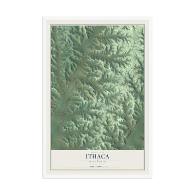 Map of Ithaca, Wisconsin, 12 x 18 inch print in a white wood frame