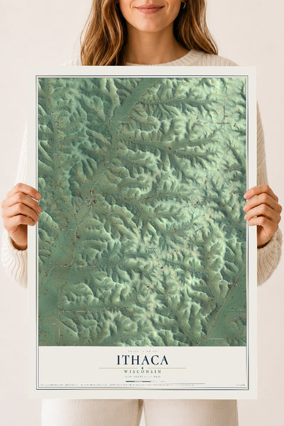 Map of Ithaca, Wisconsin, 18 x 24 inch unframed archival matte print
