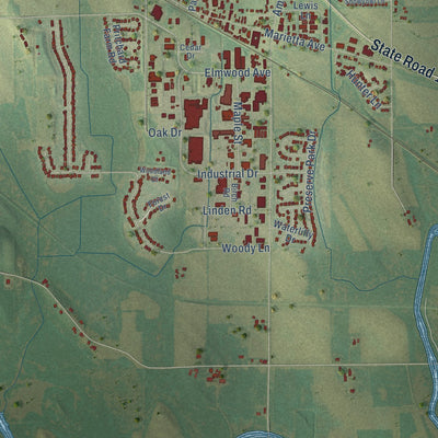 Close-up of the map of Ixonia, Wisconsin print showing street and building detail