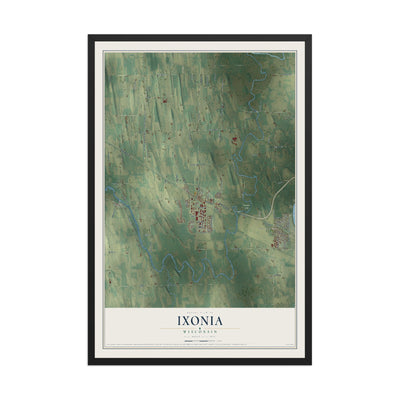 Map of Ixonia, Wisconsin, 12 x 18 inch print in a black wood frame