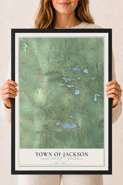 Map of the Town of Jackson, Adams County, Wisconsin, 18 x 24 inch print in a black wood frame
