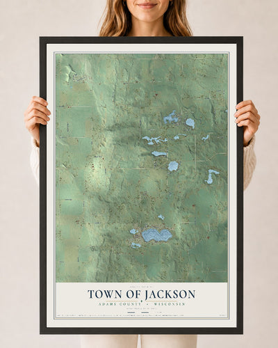 Map of the Town of Jackson, Adams County, Wisconsin, 24 x 36 inch print in a black wood frame