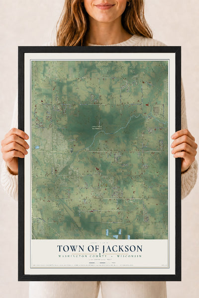 Map of the Town of Jackson, Washington County, Wisconsin, 18 x 24 inch print in a black wood frame