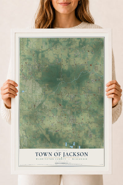 Map of the Town of Jackson, Washington County, Wisconsin, 18 x 24 inch print in a white wood frame