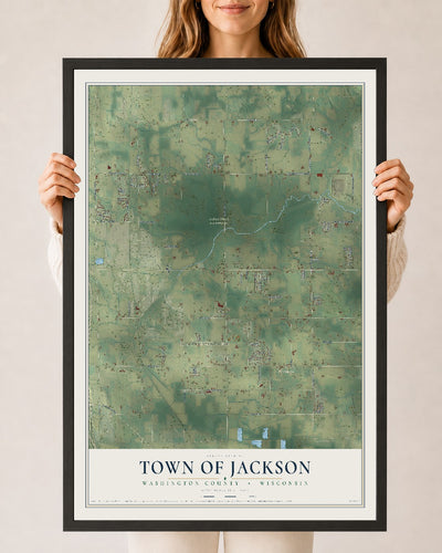 Map of the Town of Jackson, Washington County, Wisconsin, 24 x 36 inch print in a black wood frame